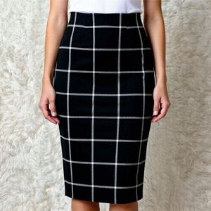 Lechateau Pencil Skirt Black White Checkered Midi Size 00 XS Lined Slit Career O